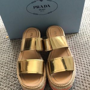 Prada platform gold sandals TTS